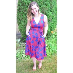 Midi A-Line, Red+Blue Retro Dress (ModCloth)